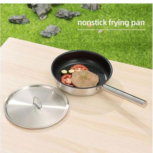 Amazon TOP Seller 304 Stainless Steel Non Stick Fry Pan Outdoor Cooking Set Camping Cookware Set For Hiking