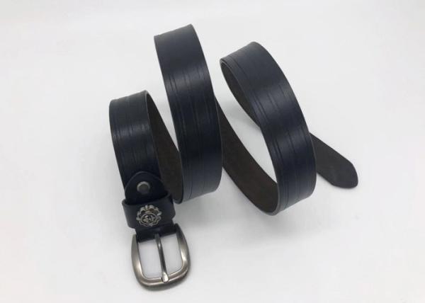Soft Women Leather Belts With Embossed Line Pattern  Brushed Gunmetal Bucklee 2.0CM Wide