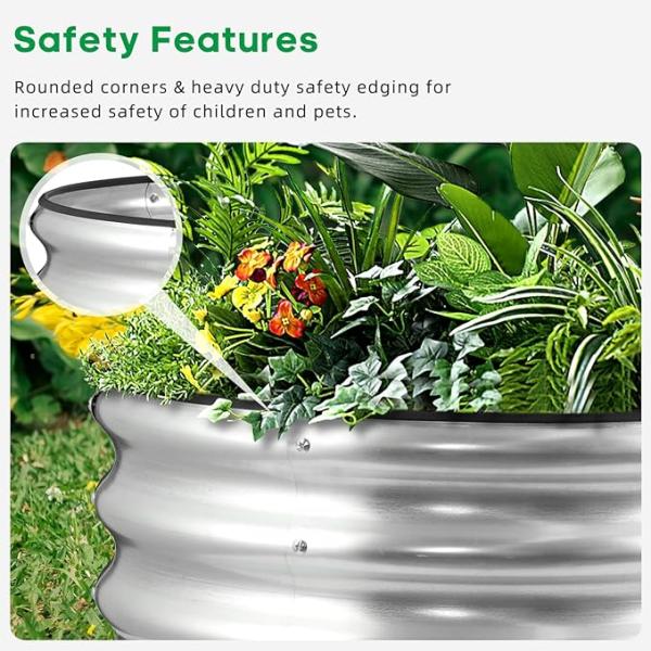 3*3*1 Ft Round Galvanized Raised Garden Bed Metal Raised Flower Bed Rustproof