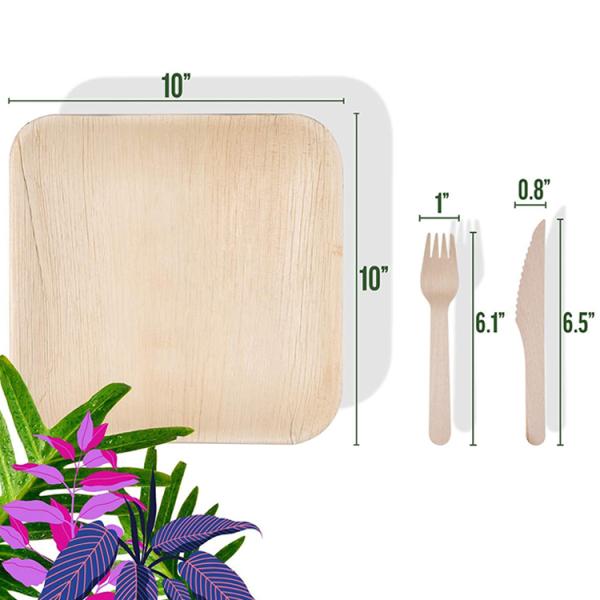10-Piece Set of Palm Leaf Plates for Wedding Dinner Round and Square Disposable Dishes
