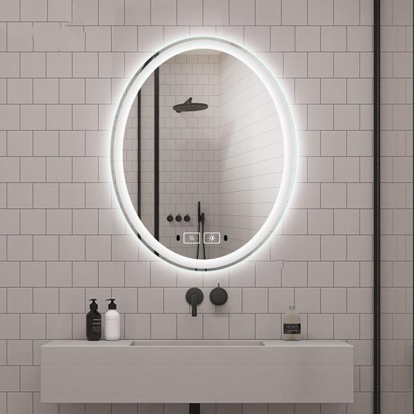 Frameless LED Oval Bathroom Mirror 3000K - 6000K LED Touch Sensor Mirror For Hotel