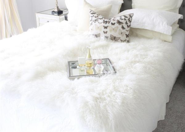 Genuine Tibetan Sheepskin Throw For Queen Size Bed, Soft Sheepskin Fur Blanket 