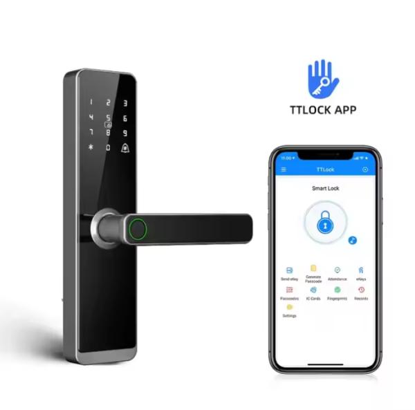 Home Security WIFI Tuya APP Smart Glass Door Lock with Fingerprint Password Card Key Unlock for Home System