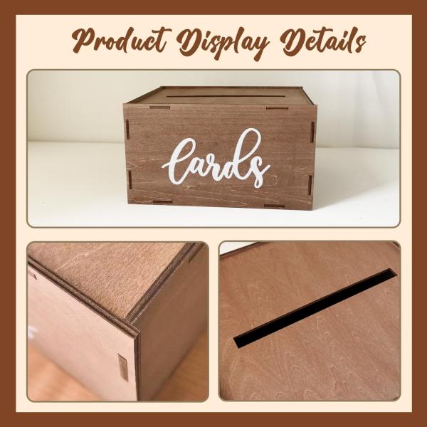 Wedding Card Box for Reception Brown Wooden Envelope Money Box Printing Laser Engrave