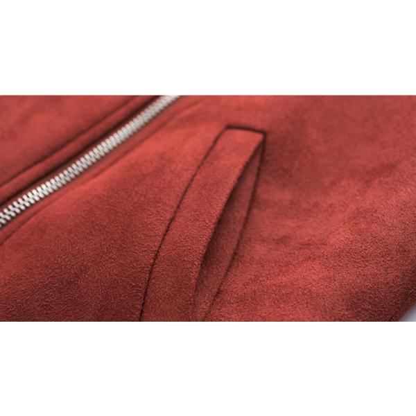 Polyester Shell Red Suede Faux Leather Jacket Ladies Womens Casual Wear