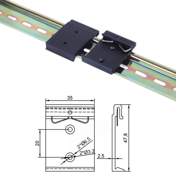 Aluminum 35mm Din Rail Fixed Clamp Black DIN Rail Mounting Clip Snap for Relay Mounting