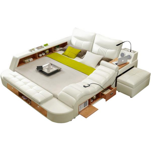 Multifunction Leather Bed Frame Queen Size Low Profile