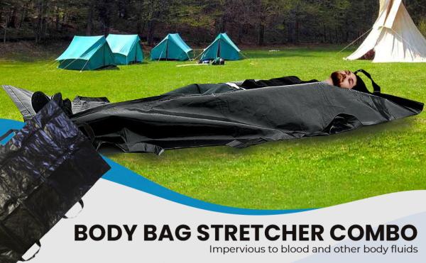 Body Bag Stretcher Combo With 8 Side Handles And Center Zipper, Waterproof Bags For Outdoor Camping Hiking