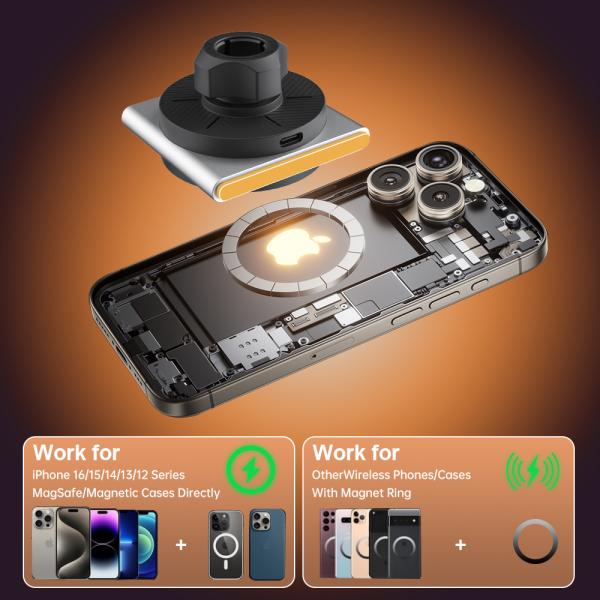 Metal Wireless Charging Station Ultra-Thin Design 9-Color RGB Light Effect Magnetic Suction One-Hand Operation Fast Charging