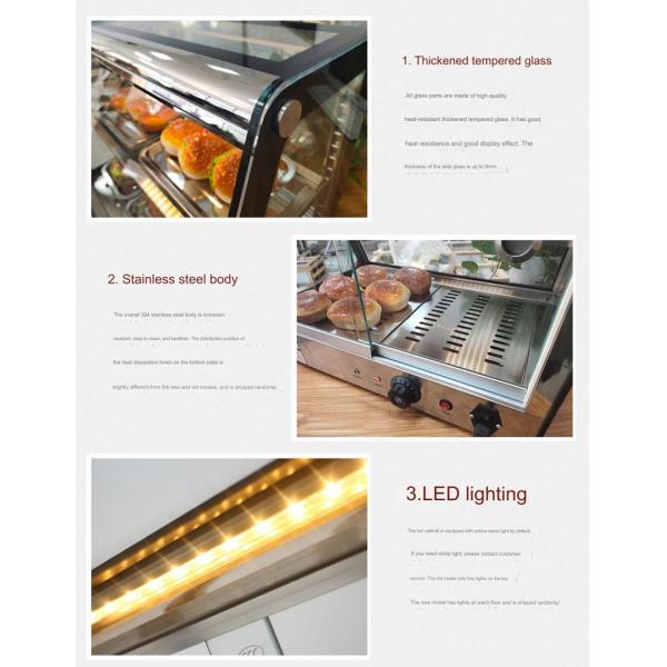 Hot Food Showcase Fried Chicken Food 220V Black Heated Display Cabinet with 500W Power