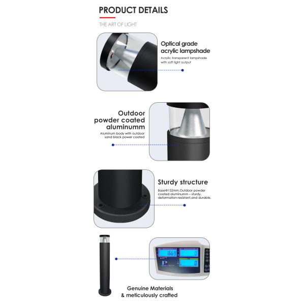 Outdoor IP65 Courtyard Path Cast Aluminum Bollard Light AC 220v DC 24v Bridgelux LED 3000K DIA 108MM*H 400/600/800/1000mm