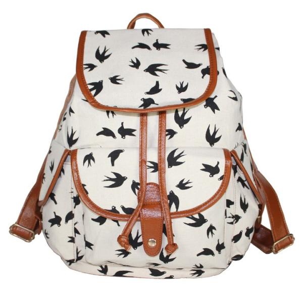 European and American 2016 autumn and winter fashion printing canvas shoulder bag leisure backpack Ms. Swallow