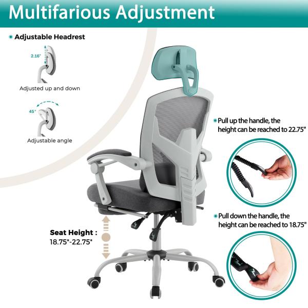 Back Mesh Rolling Swivel Reclining Chairs for Office 360 Swivel/ Height Adjust 34.4 Pounds