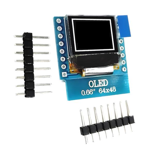0.66 дюймовый IIC OLED дисплей 16 пин с 64x48 пикселями, бело-синие шрифты Ультранизкомощный OLED дисплей