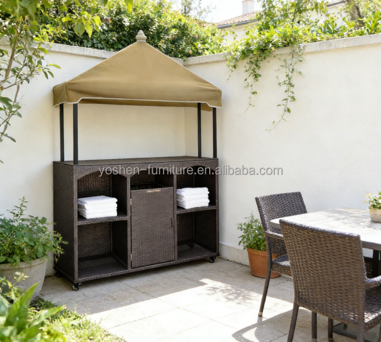 Best Selling Hotel Outdoor Pool Equipment Storage Plastic Rattan Pool Cabinet Towel Storage Poolside With Wheels