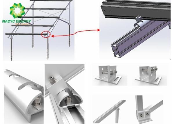 Adjustable Ground Solar PV Mounting Systems Anodized Finishing Solar Ground Mount Brackets