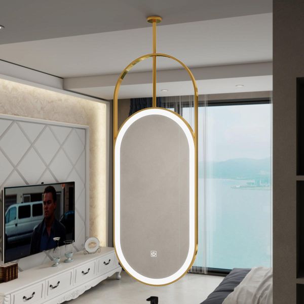 Kingstin Custom Suspended LED Mirror Smart Bathroom Oval Ceiling Mirror Bluetooth Defogger Sensor