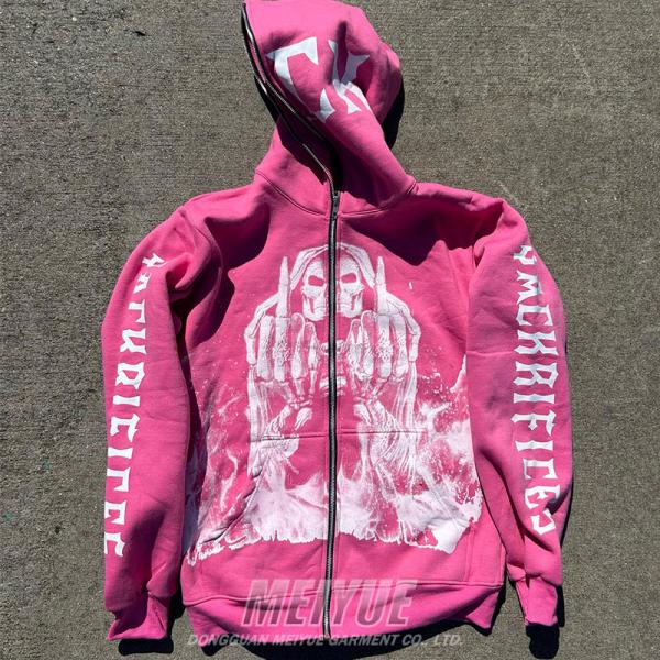 Anti Pilling Custom Full Face Zip Up Hoodies Skull Print Hoodies 500 Gsm