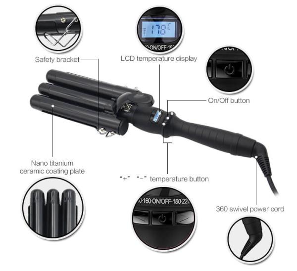 Hotel Travel 32mm Spiral Curling Wand Curling Tongs For Short Hair