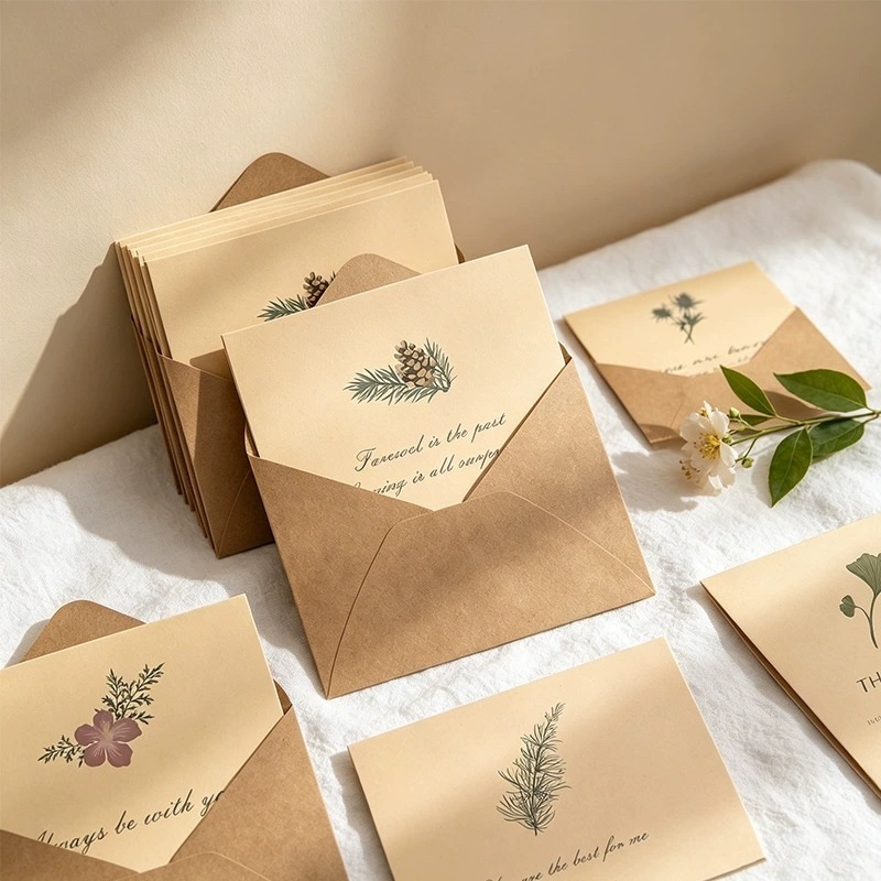 Vintage Floral Printed Thank You Cards With Brown Kraft Paper Envelopes