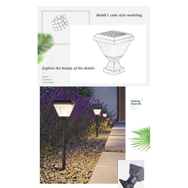 Outdoor Waterproof IP65 Post Lighting Garden Spike Led Gate Solar Pillar Light with ABS