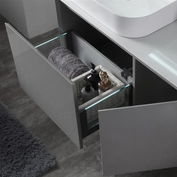 Warm Grey Customized Bathroom Cabinets LED Light Mirror 40 Inch Bath Vanity