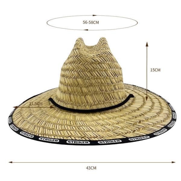 11.5 Cm Brim Woven Sun Hats , Outdoor Surfing Lifeguard Straw Hats