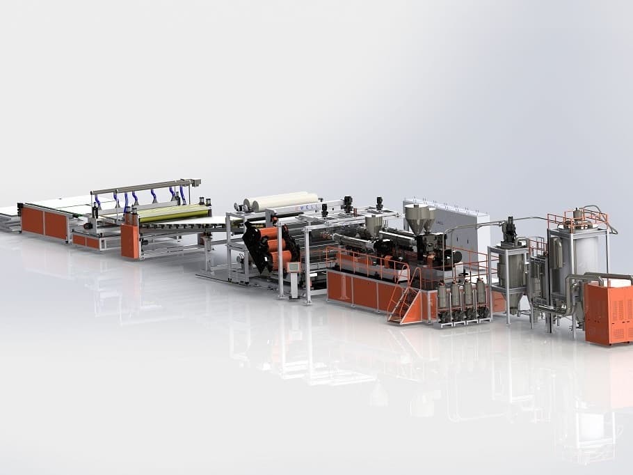 1220-2100mm Width PC Sheet Extrusion Line with 0.8-8mm Thickness and Single Screw Design for Good Transparency Sheet Making