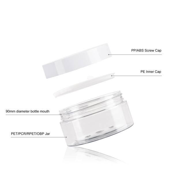 Frascos cosméticos privados do logotipo 200ml dos frascos plásticos largos redondos claros da boca