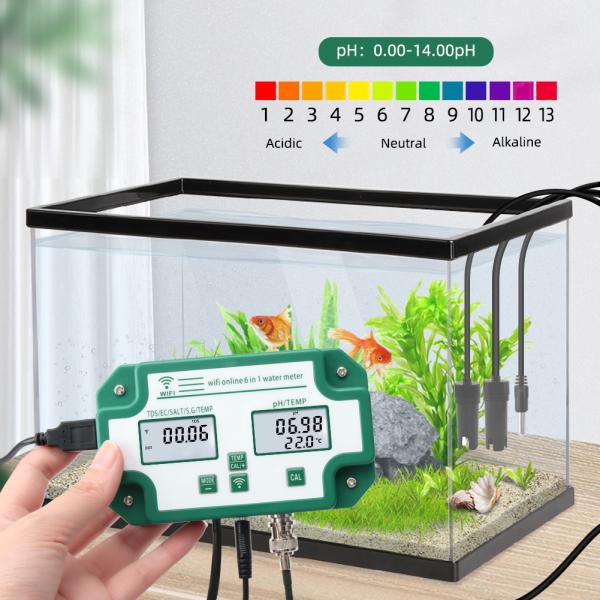 Smart Tuya Wifi Digital PH Meter with Data Logger Function and 6 in 1 TDS.EC.PH.Salinity.G.S.Temp for Hydroponics