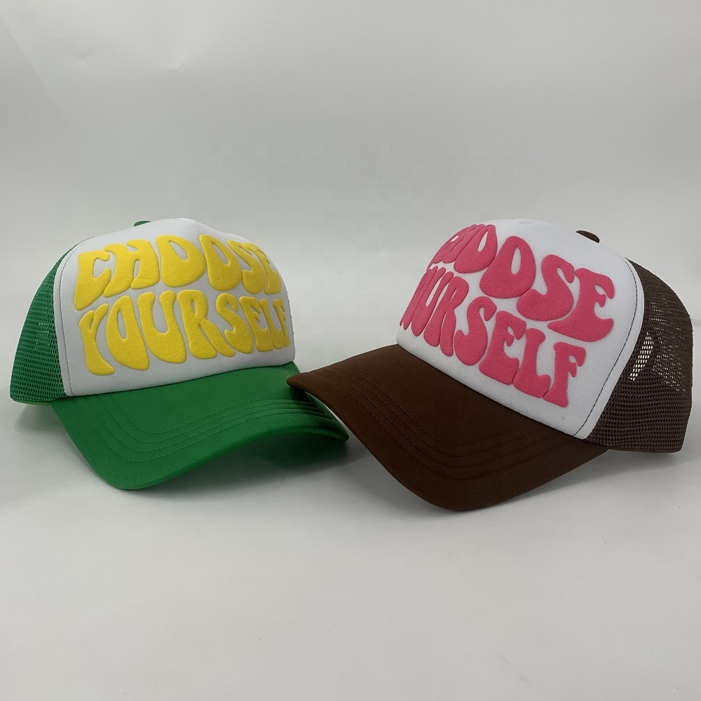 Adults Trucker Mesh Cap Custom Puff Printing Foam Trucker Hat 58-60CM
