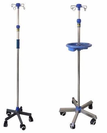 Stainless Steel IV Pole Folding 4 hooks IV Pole for Hospital Bed