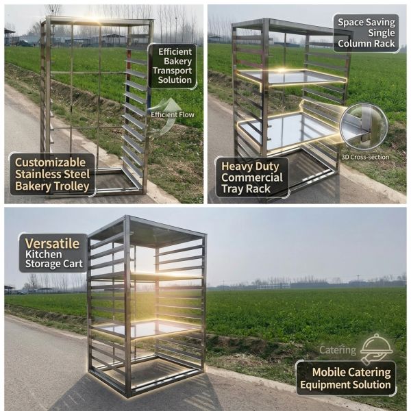 Square Commercial Bakery Stainless Steel Tray Rack Trolley With Customizable Number Of Layers