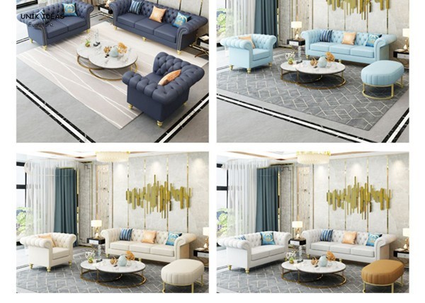 Современная черная голубая кожаная секционная кожа комнаты прожития софы с Ottoman