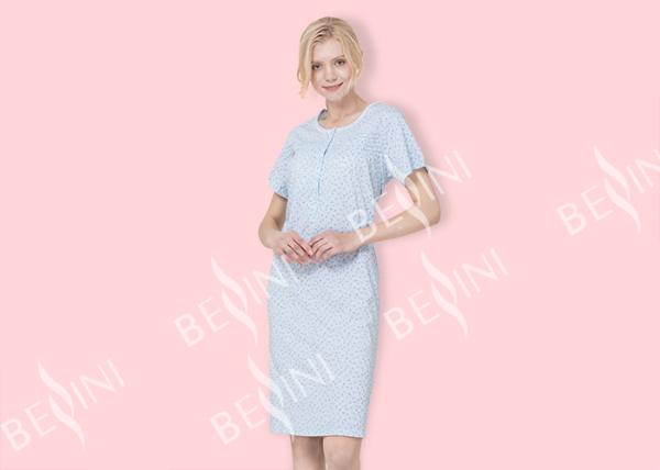 Quick Dry Ladies Night Dresses Sleepwear Blue Printed With Violet Small Flower