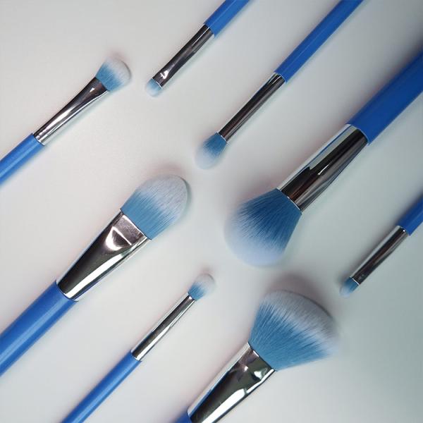 8pcs Makeup Brush Set With Blue Plastic Handle Portable Beauty Tool