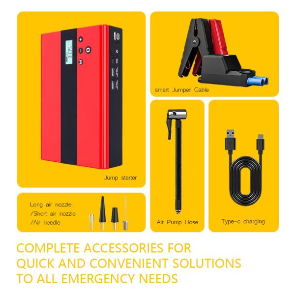 1000A Peak Current 12V Car Jump Starter with 12000mAh Portable Power Bank for Emergency Power