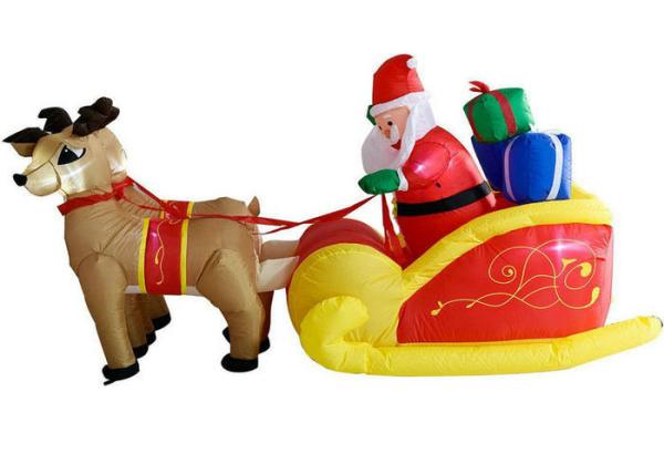 Outdoor Waterproof Nylon Santa And Reindeer Inflatable With Sled Christmas Decoration