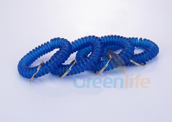 Expanding Blue Plastic Wrist Coil Spiral Key Holder With Nickel Plated Split Ring