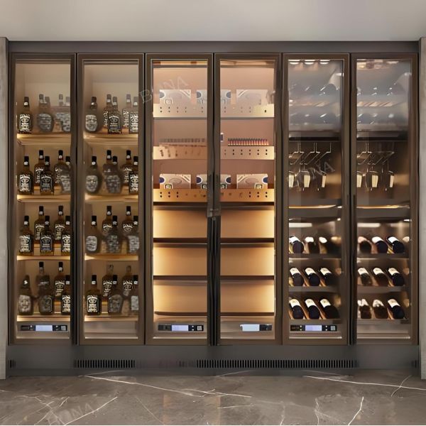 Anti Rust Freestanding Stainless Steel Wine Cabinet With Tempered Glass Door