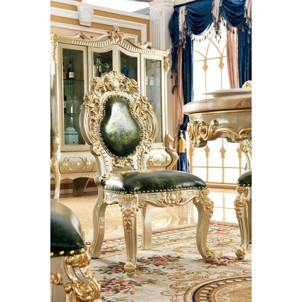 Upholstered Luxury Carved Green Leather Dining Chair LF-339