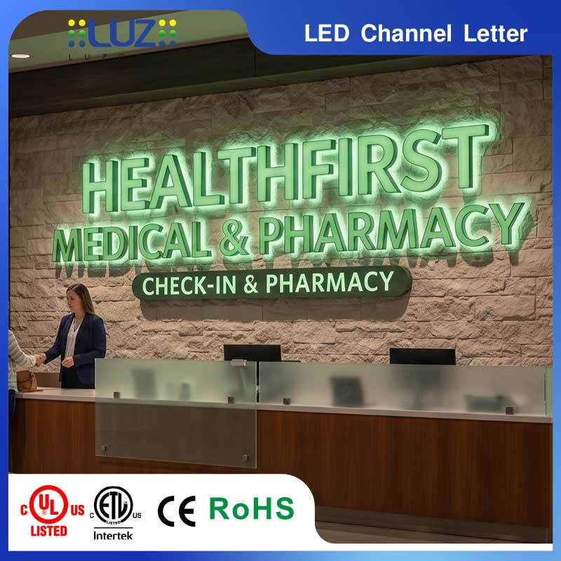 Eco Green Lighting High Consistency Internal External Illumination Channel Letter For Medical Pharmacy Center