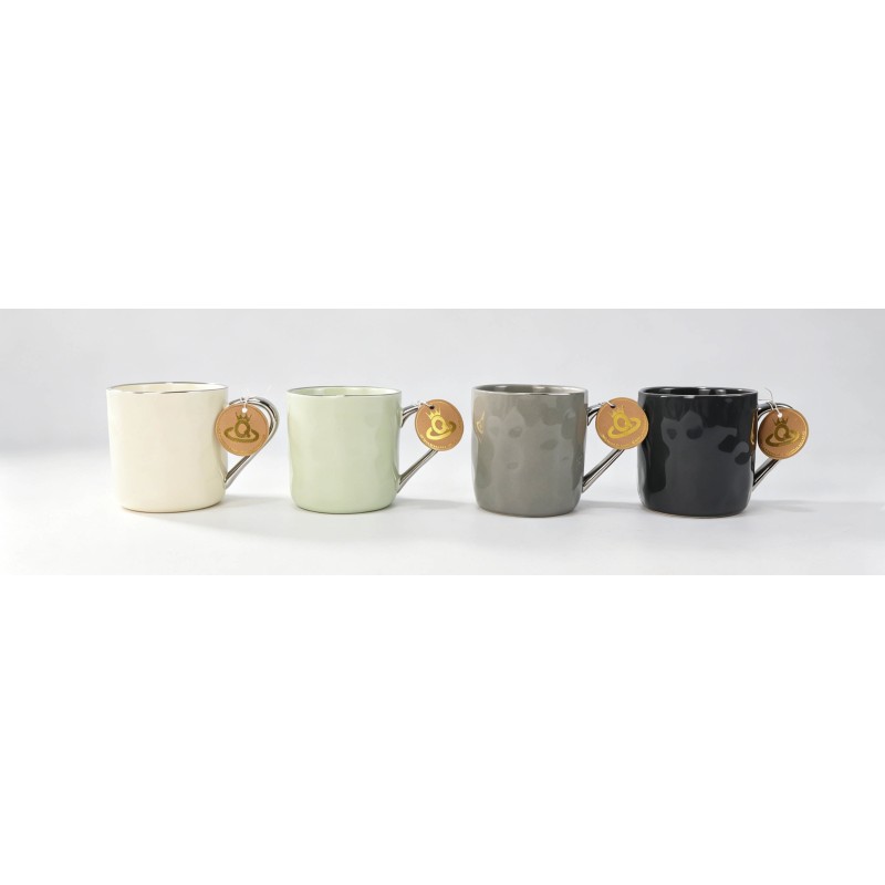 Wavy Textured Silver Handle Solid Color Ceramic Coffee Mug