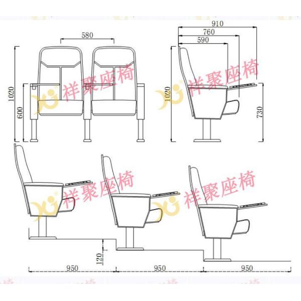 Imported Wood Seat & Back Ergonomic Conference Hall Seating Fabric Covered