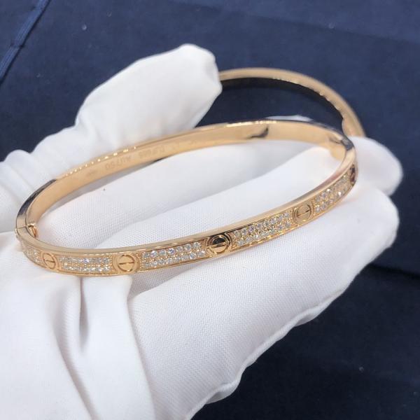 High Quality Fashion Fine Jewelry Pure 18k Real Gold And Natural Vs Diamonds LOVE Bracelet, Small Model Paved