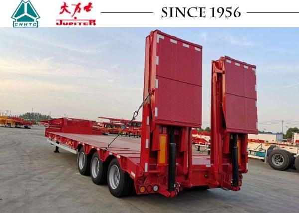Carbon Steel 3 Axle Low Bed Trailer With Rear Hydraulic Ramp Spring Ramp