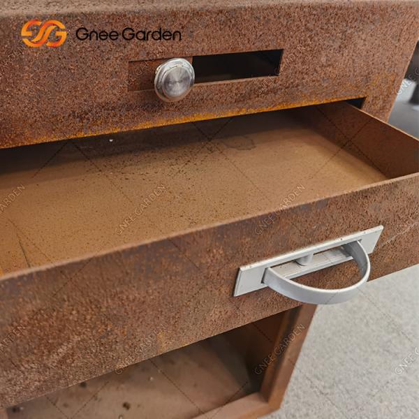 Outdoor BBQ Corten Steel Fire Pit With Firewood Storage Backyard Rusty Colour