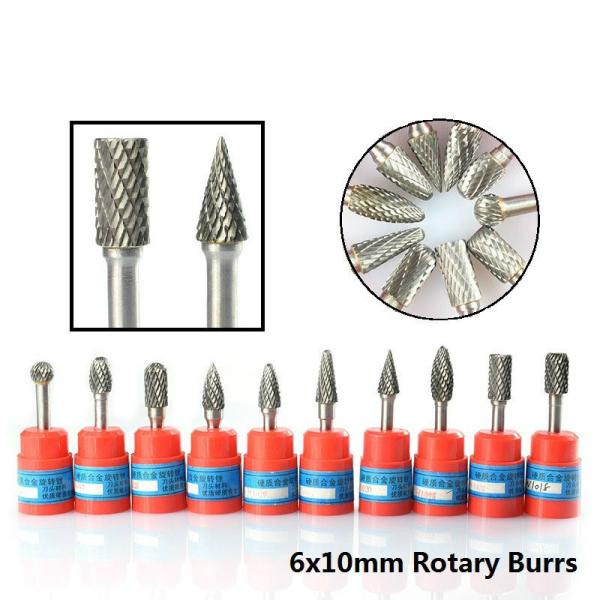 6mm Carbide Burrs for Metal Drilling 1/4 Power Tools Sintered Tungsten Rotary Burr Set