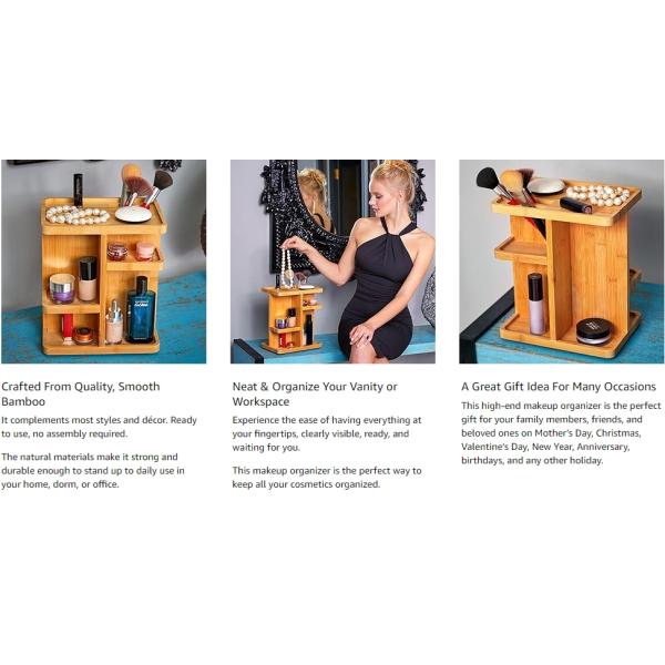 Custom Bamboo 360 Degree Rotating Makeup Organizer for Organizing Beauty Essentials