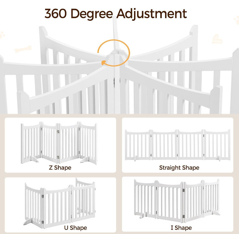 24 H Freestanding Doorway Collapsible Indoor Wooden Dog Gates Pet Fence With Support Feet Stair Barrier